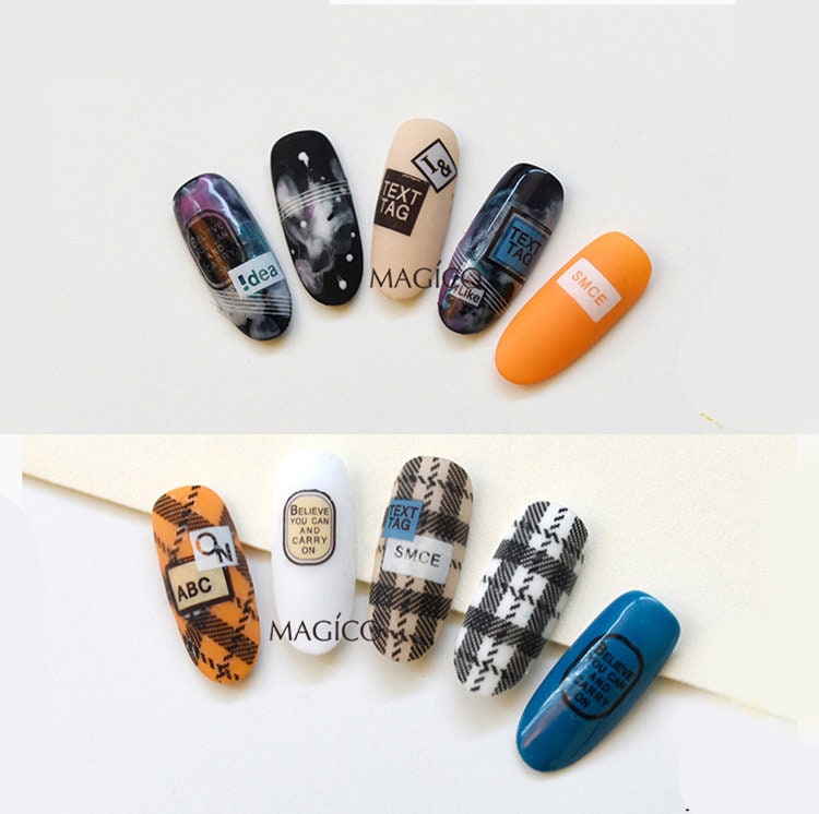 Framed English Theme nail sticker/ 1 Sheet 3D Nail Art Stickers Self Adhesive Decals/ English nail art sticker /Square Nail Appliques