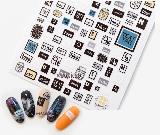 Framed English Theme nail sticker/ 1 Sheet 3D Nail Art Stickers Self Adhesive Decals/ English nail art sticker /Square Nail Appliques