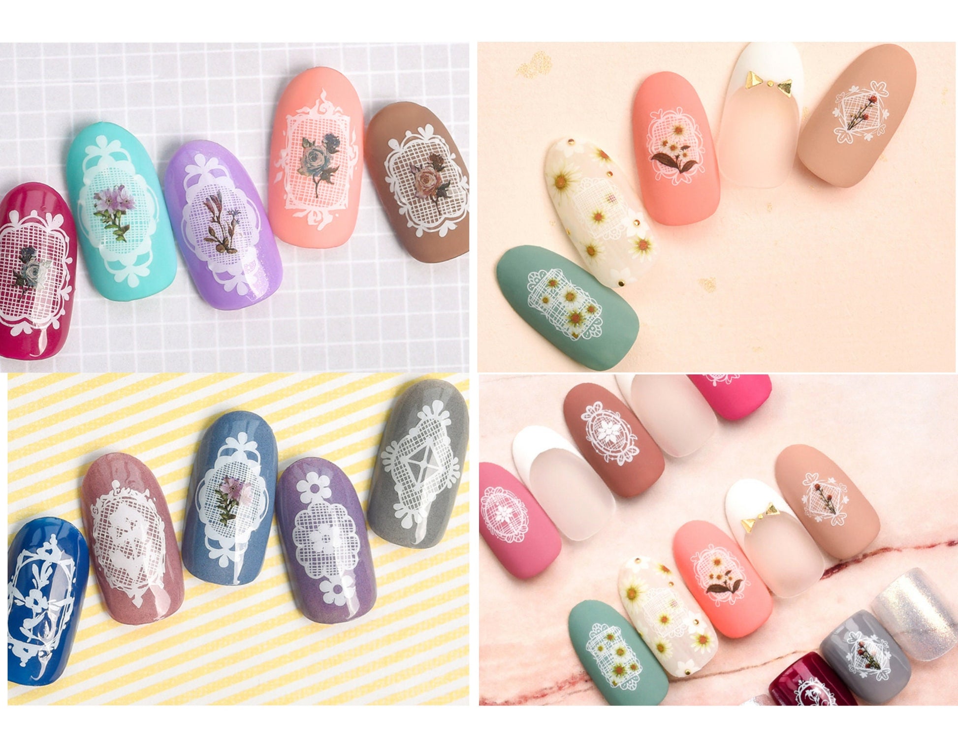White lace nail sticker/ Spiritual Starry 3D Nail Art Stickers Self Adhesive Decals/ Floral fairy tale lace Nail Appliques/ peel off sticker