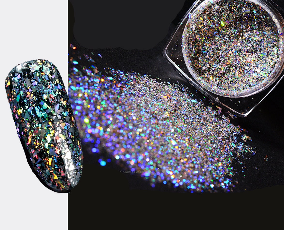 1 jar Halo coarse silt dust mirror Lazer shimmer glitter/Chameleon 3D Glitter Nail Glitter Powder/ mirrored Glitters Nail holographic powder