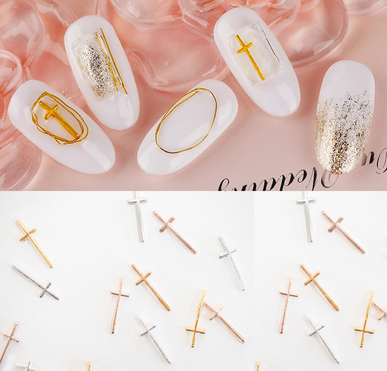 10 pcs Cross nail decoration/Delicate gold silver cooper Nail DIY deco Cross charm for nail gel and polish design