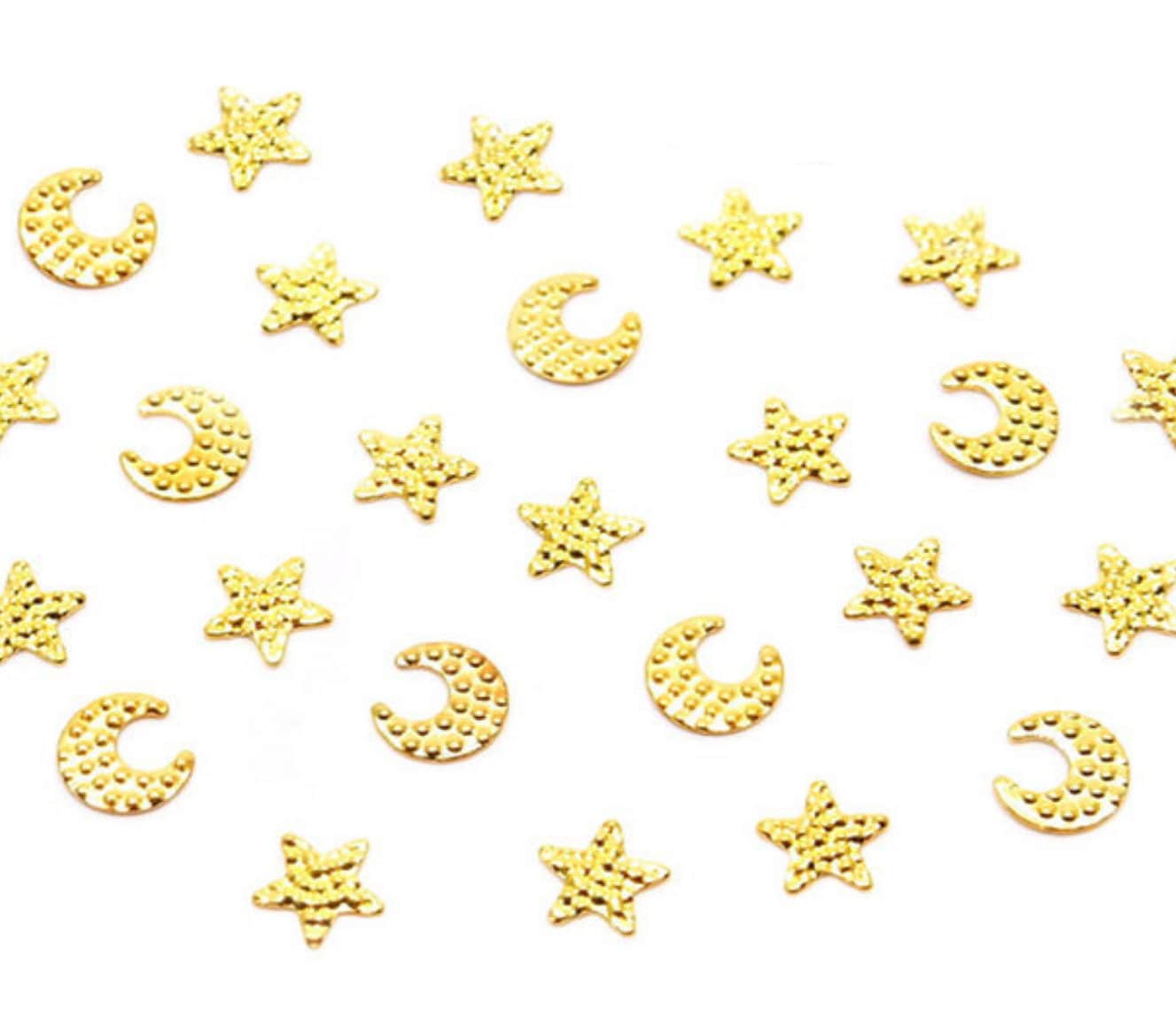 25 pcs star and moon Gold Metallic studs /cross five star and new moon Nail design art nail/ Manicure Nail gel decal/ Nail DIY Supply