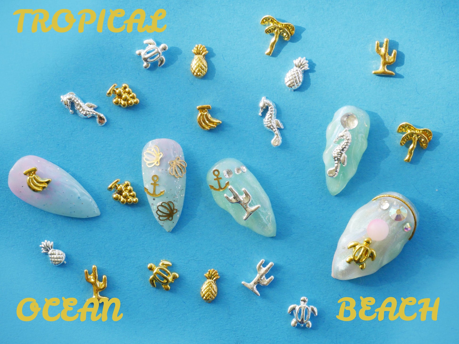 10 pcs Tropical Nail supply Metallic studs /ocean inspired beach nail design art nail