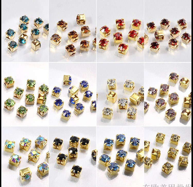 100pcs Mixed Claw Gold Cup Rhinestones Charms