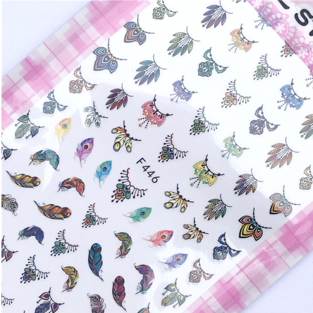 Dream catcher feather nail sticker/ Indian tribe 3D Nail Art Stickers Self Adhesive Decals/ Feather Nail Appliques