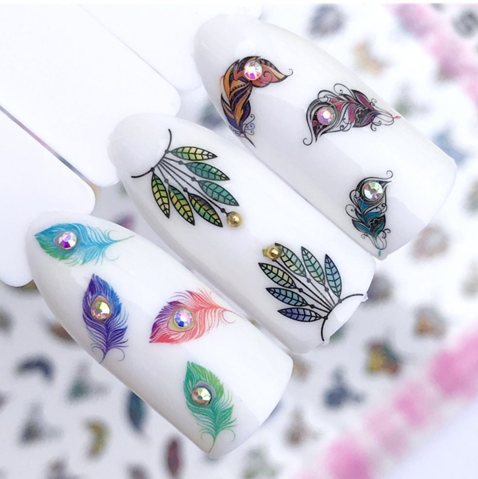 Dream catcher feather nail sticker/ Indian tribe 3D Nail Art Stickers Self Adhesive Decals/ Feather Nail Appliques