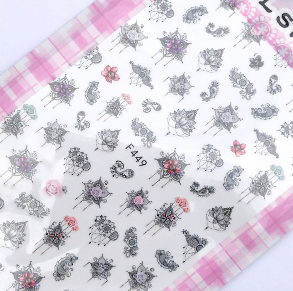 Mehndi pattern nail sticker/ Flower Totem nail sticker/ Mandala 3D Nail Art Stickers Self Adhesive Decals