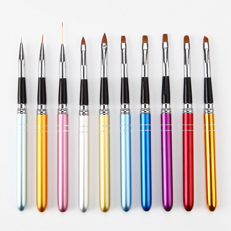 10 pcs Nail Brushes 3D Nail Art Painting Brush Pen Set Colorful Metal For UV Gel