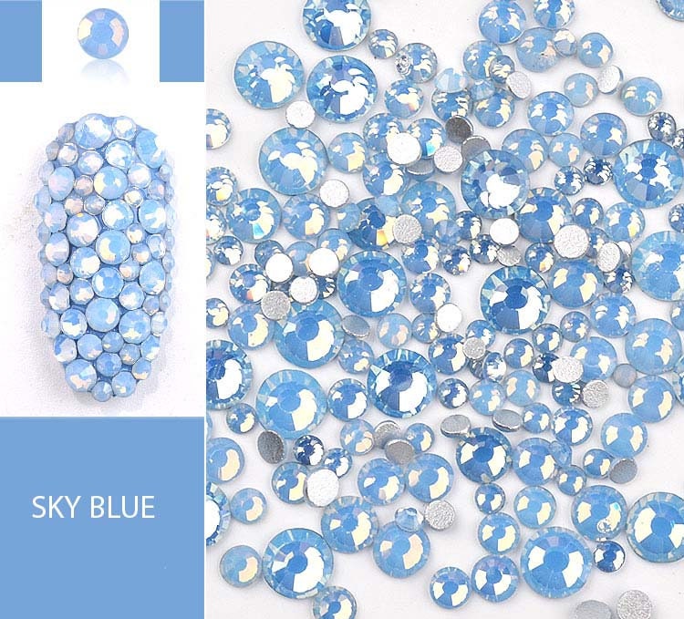 200pcs Multi-Size Opal Nail Rhinestones/ Opal Luminous Mocha Mix Flat Back Crystal Gems Strass 3d Nail Art Decorations