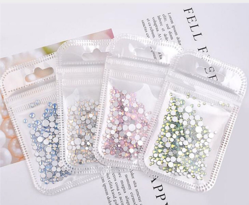 200pcs Multi-Size Opal Nail Rhinestones/ Opal Luminous Mocha Mix Flat Back Crystal Gems Strass 3d Nail Art Decorations