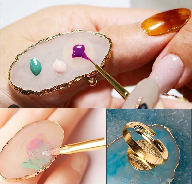 Marble nail painting Palette/ Golden edged Mini Finger Ring Dishes Color Mixing UV Gel Polish Paint Tool/ nail detailing design tool