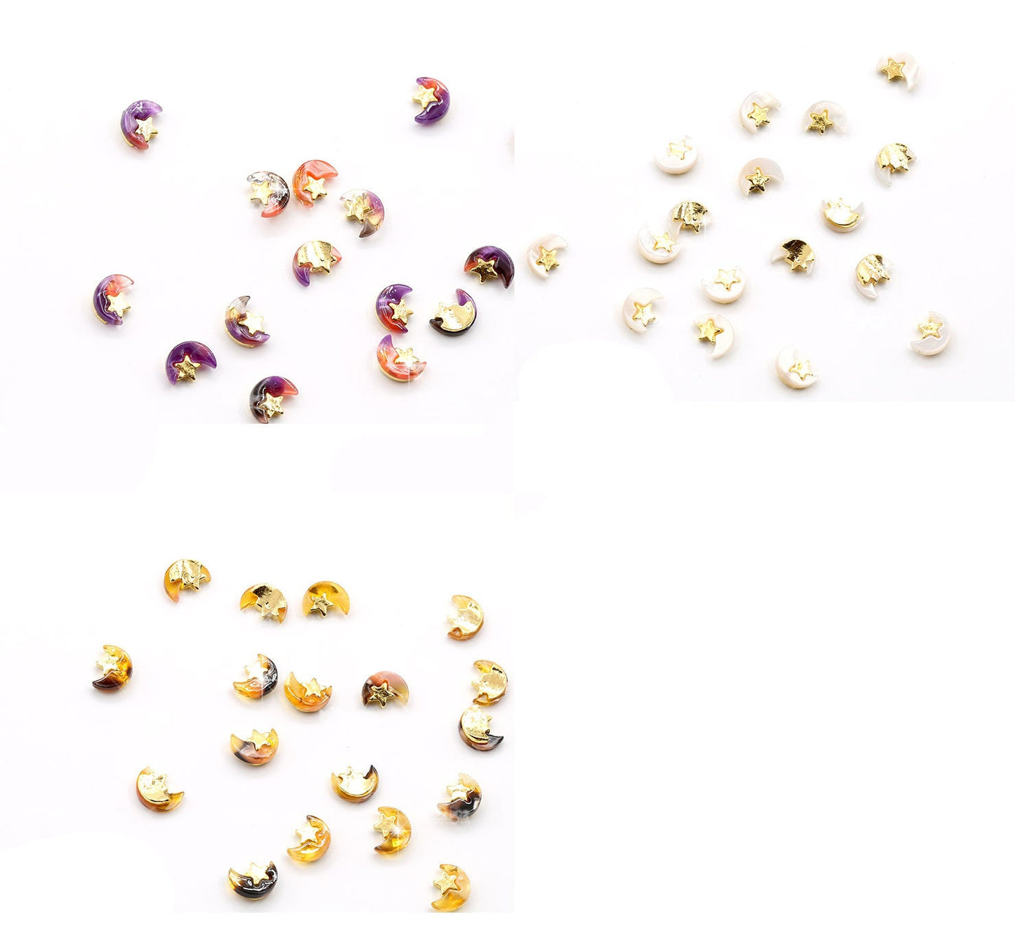 4 pcs 3D amber moon star nail decoration/ crescent galaxy gradation nail charm