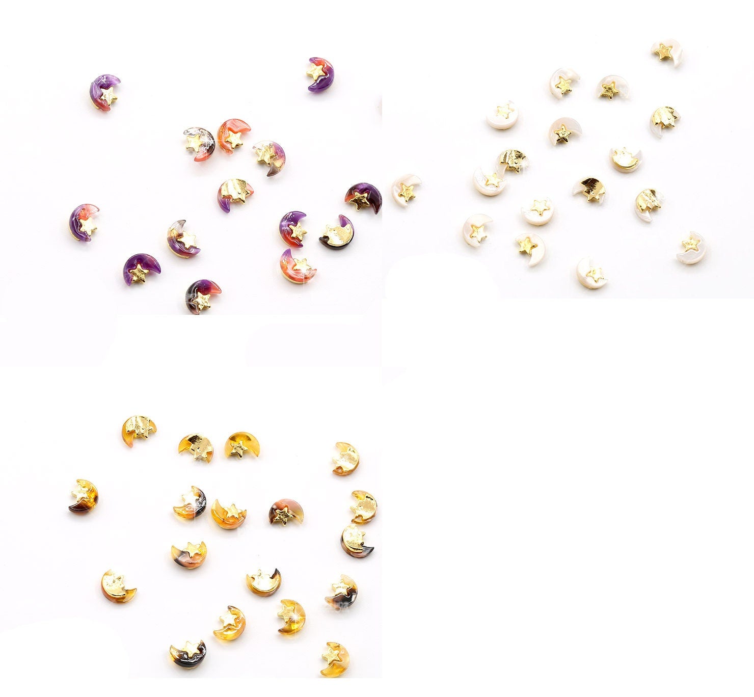 4 pcs 3D amber moon star nail decoration/ crescent galaxy gradation nail charm