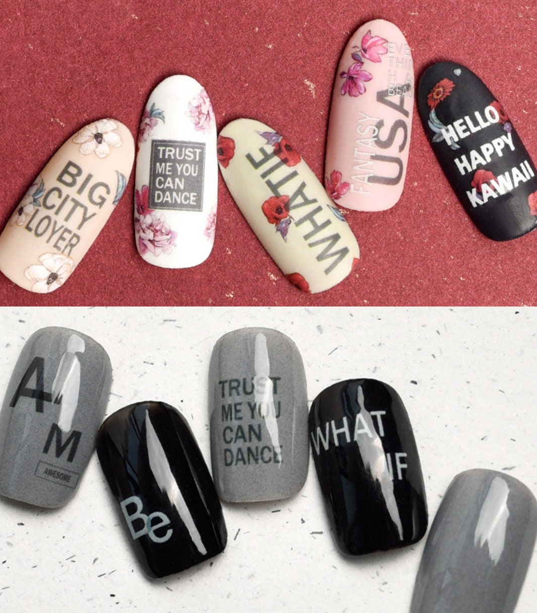 English words Theme nail sticker/ 1 Sheet Gray 3D Nail Art Stickers Self Adhesive Decals/ nail art sticker / Popular letters Nail Appliques