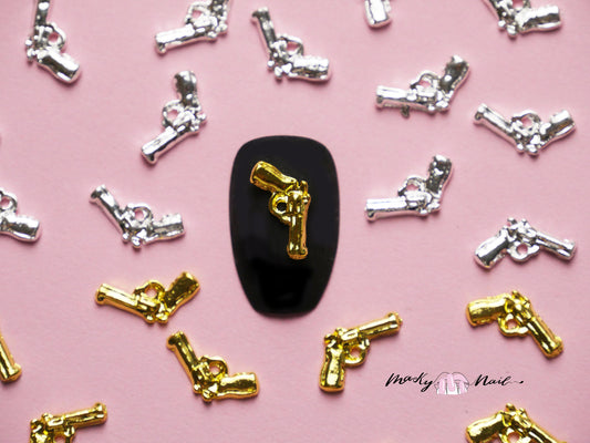 5 pcs Cowboy gun nail decoration/ silver gold gun pistol Nail DIY nail deco