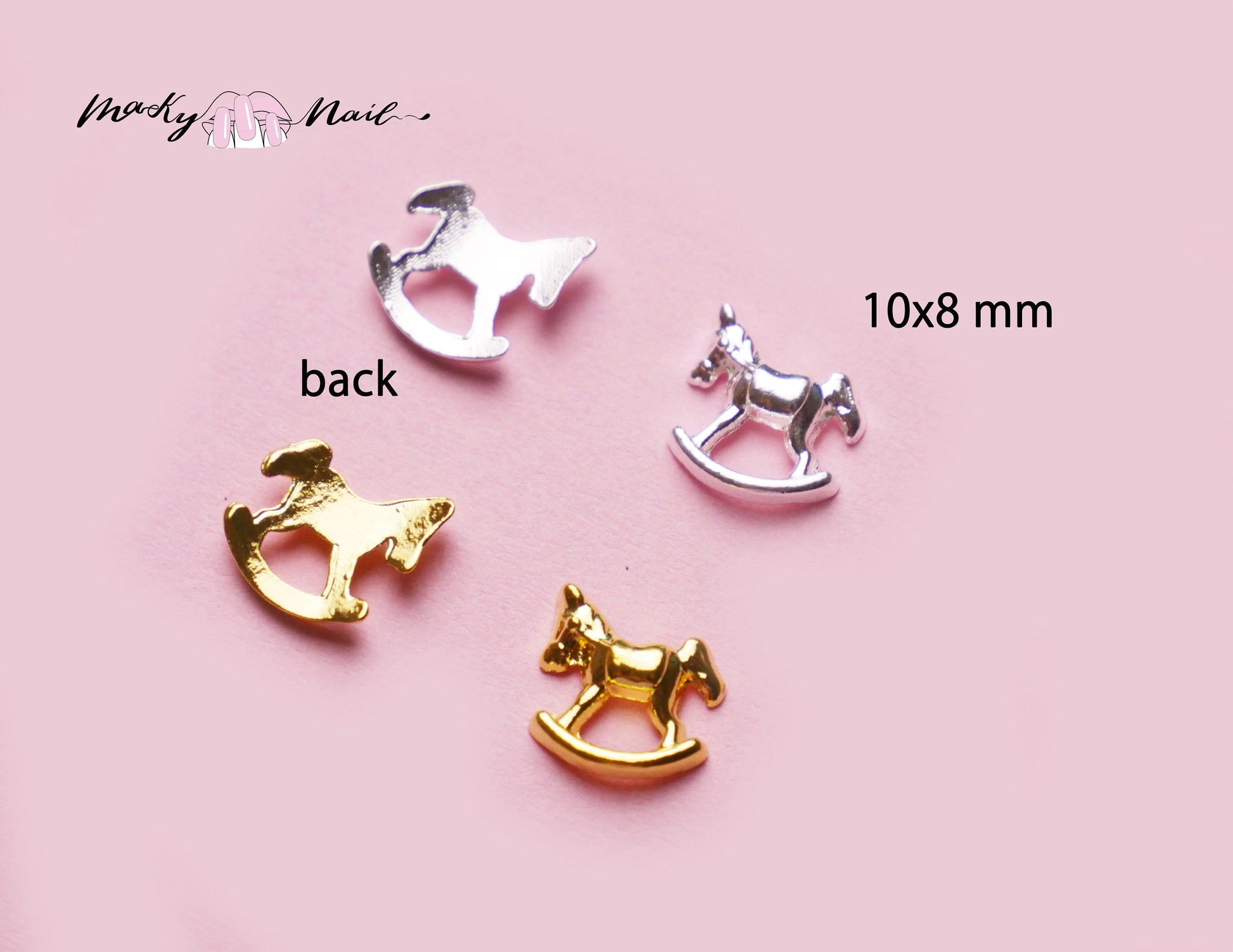 5 pcs wooden horse nail decoration/ silver gold horse merry-go-round Nail DIY nail deco/Theme park UV gel nail polish charm