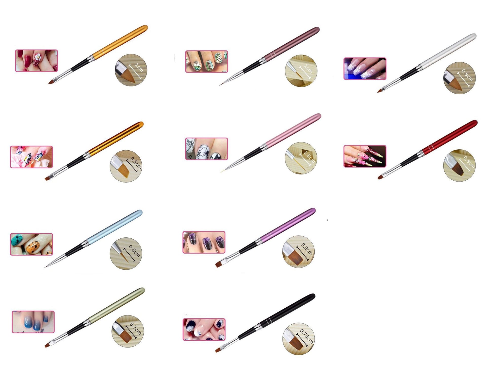 10 pcs Nail Brushes 3D Nail Art Painting Brush Pen Set Colorful Metal For UV Gel