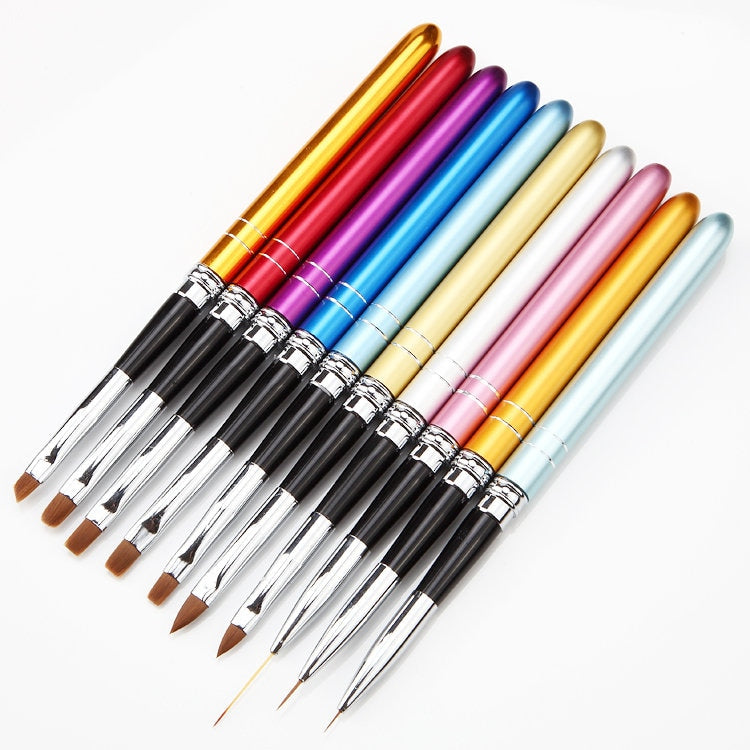 10 pcs Nail Brushes 3D Nail Art Painting Brush Pen Set Colorful Metal For UV Gel
