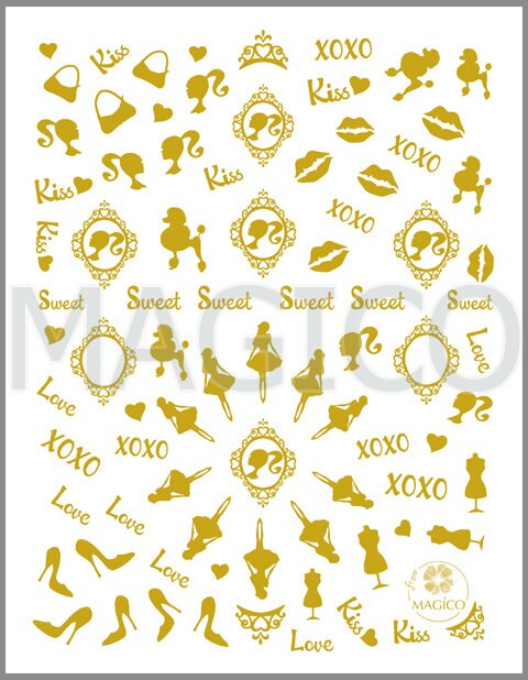 Gold Barbie Fashion nail sticker/Pretty lady gold 3D Nail Art Stickers Self Adhesive Decals/ Rich girl sticker/Gold Nail Appliques