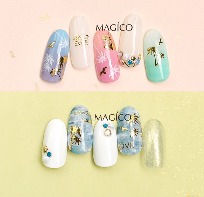 Palm tree Seagull gold nail sticker – MakyNailSupply