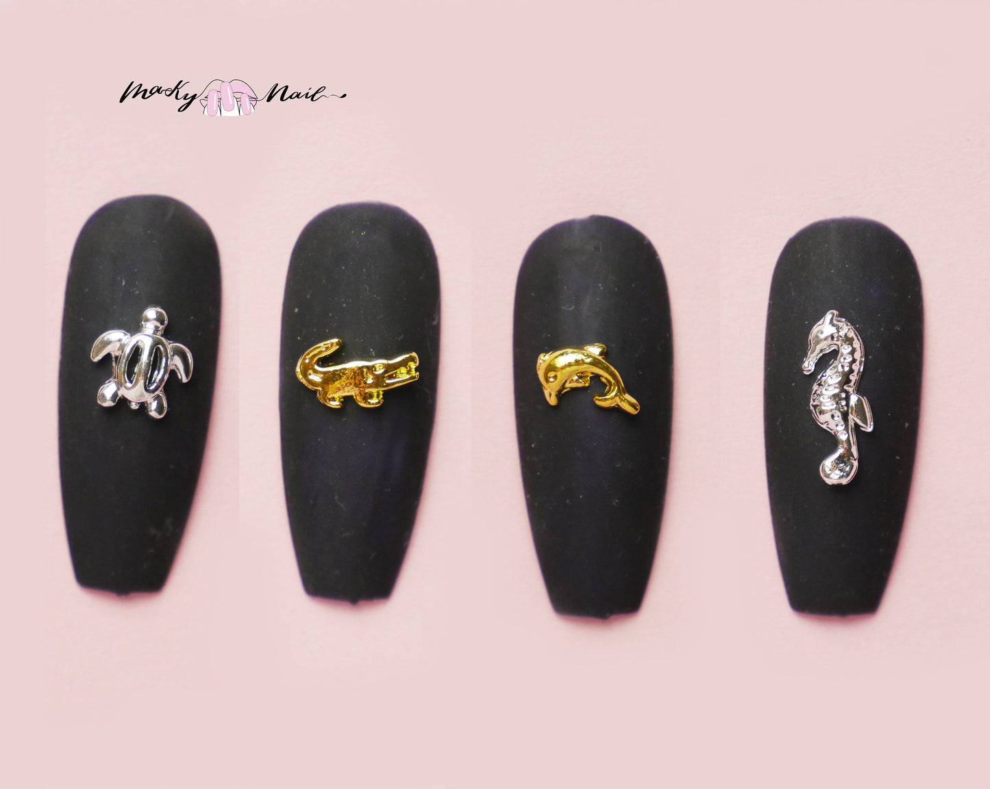 5 pcs Turtle Dolphin Crocodile Seahorse Nail supply Metallic studs /ocean inspired nail art