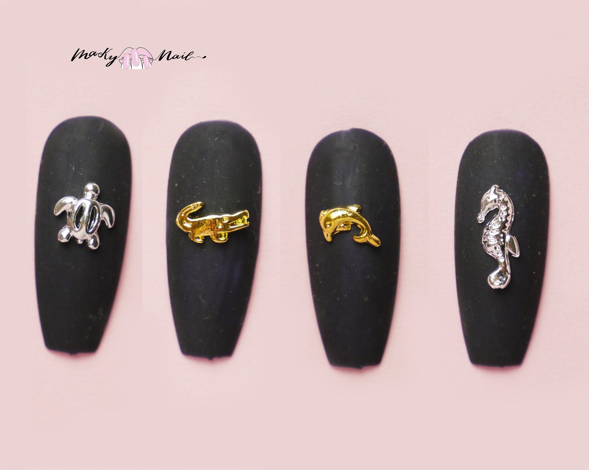 5 pcs Turtle Dolphin Crocodile Seahorse Nail supply Metallic studs /ocean inspired nail art