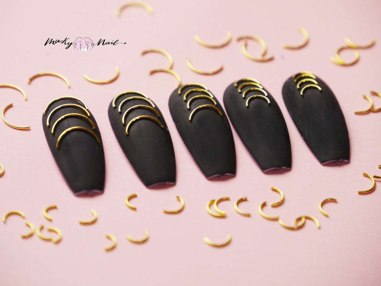 50 pcs gold arc smile nail studs/Multi sized Lunula gold arc shaped nail decoration