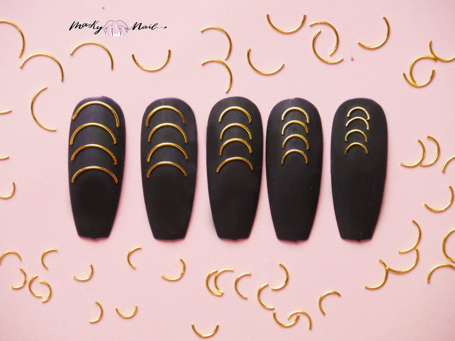 50 pcs gold arc smile nail studs/Multi sized Lunula gold arc shaped nail decoration