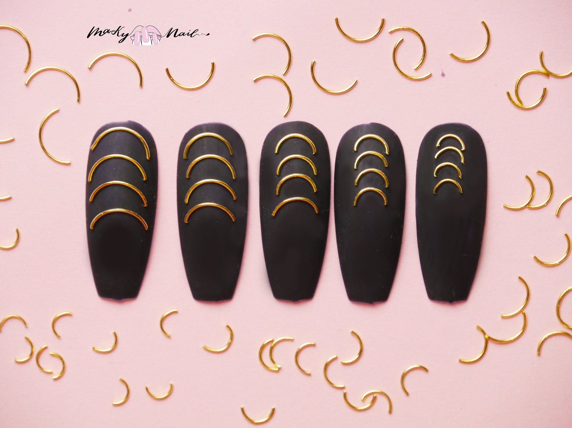 50 pcs gold arc smile nail studs/Multi sized Lunula gold arc shaped nail decoration