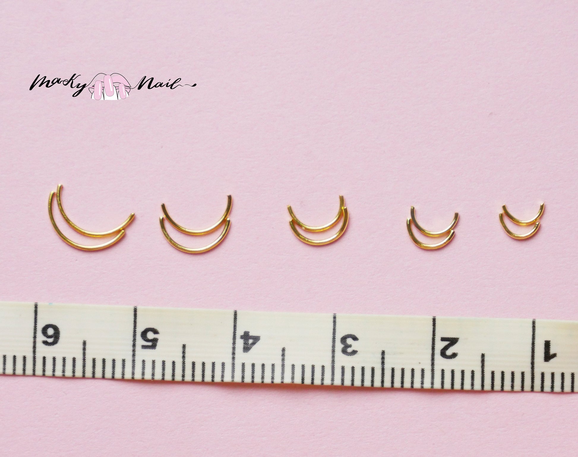50 pcs gold arc smile nail studs/Multi sized Lunula gold arc shaped nail decoration