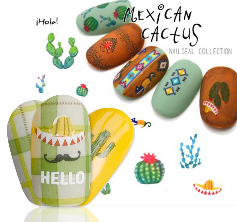 Desert Cactus Nail Art Sticker/ Tropical succulents Mexico Summer DIY Tips Guides Transfer Stickers/cacti cereus sticker