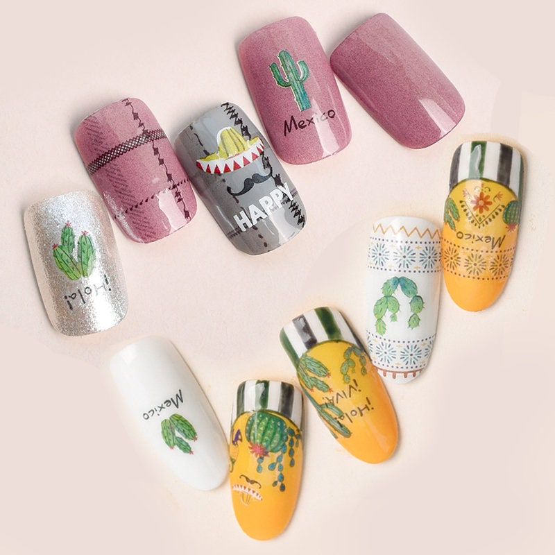 Desert Cactus Nail Art Sticker/ Tropical succulents Mexico Summer DIY Tips Guides Transfer Stickers/cacti cereus sticker