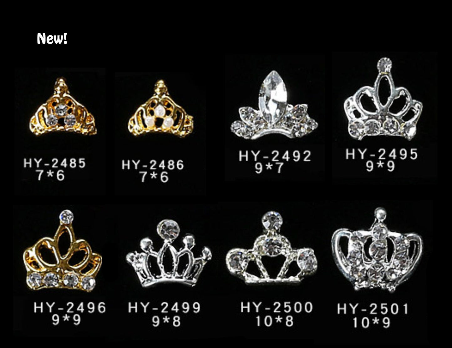 2 pcs 3D Metallic Silver Rhinestone nail studs / crown and bow tie charm Nail design nail art
