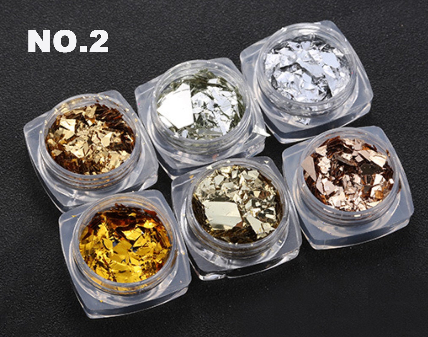 6 jars Irregular Flashy Laser Gold and Silver Foil Paper/Candy Laser Sequins Nail Art glitter set/ glass paper DIY flakes for UV resin gell