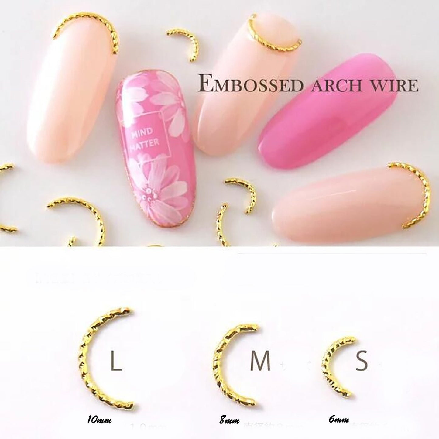 Embossed arch wire nail studs/Lunula gold arc shaped nail decoration