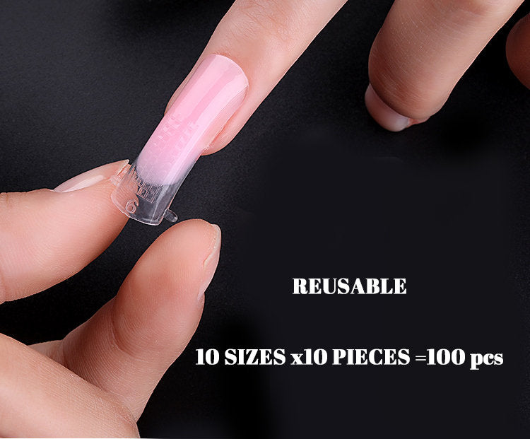 100pcs Quick Poly Building Gel Nail Mold Tips/ Reusable Extension gel Press on mold/False nail Dual Forms Finger Extension Tool