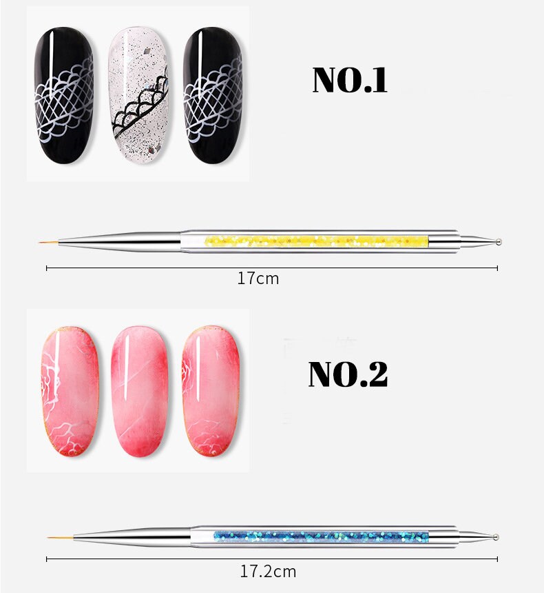 5 pieces Double headed Nail Brush dotting pen/ Detailing Striping Nail Art Brushes, Painting Brushes, 3D Brush, Acrylic nail charm pink