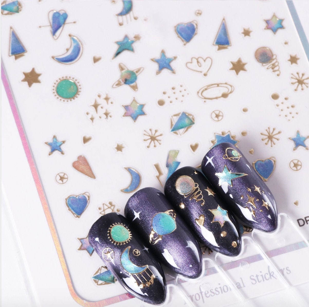little Universe Epoxy Resin Nail Sticker/ Mindful Nail art gold Stickers/peel off Sticker/ scrawl manicure stencil
