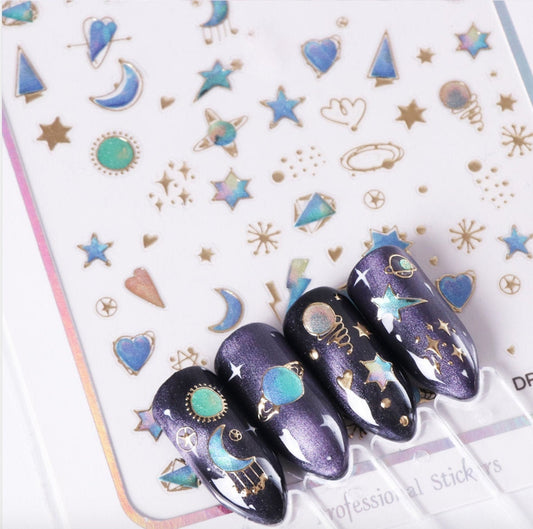 little Universe Epoxy Resin Nail Sticker/ Mindful Nail art gold Stickers/peel off Sticker/ scrawl manicure stencil