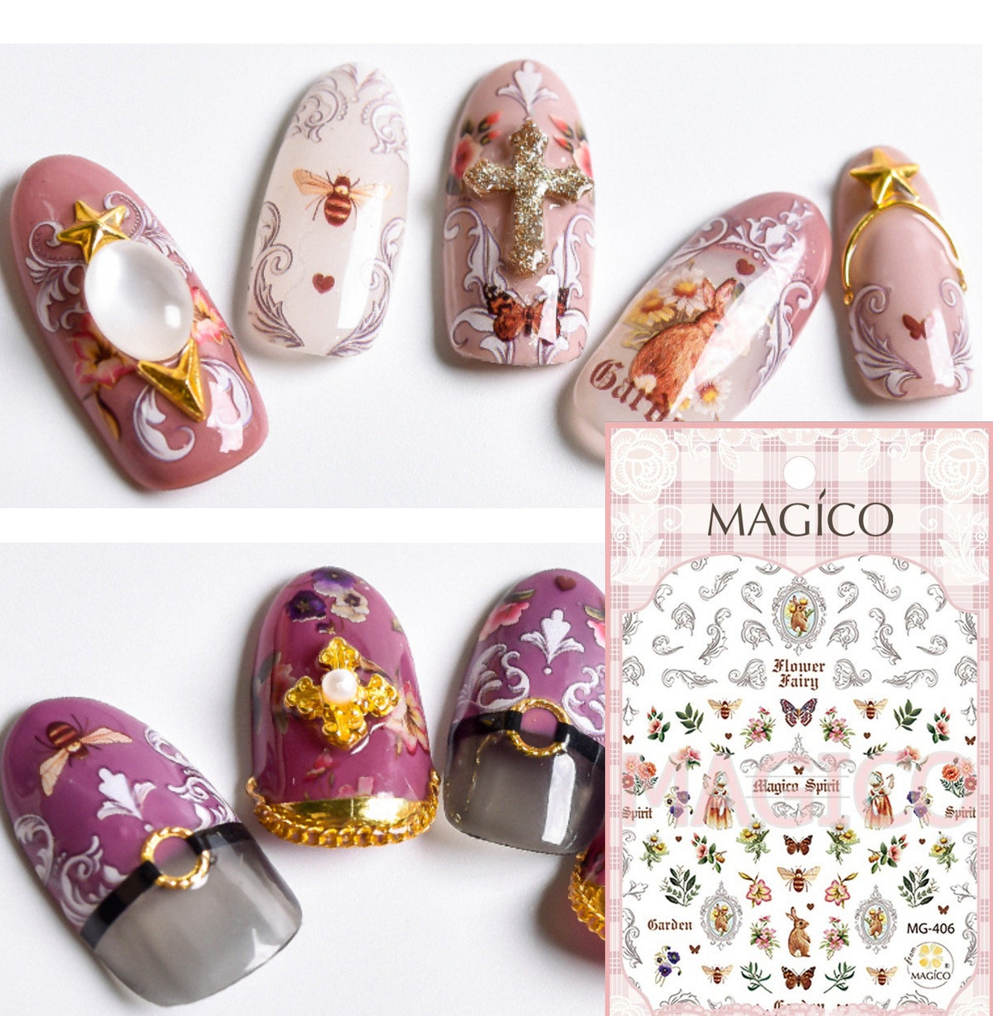 Vintage woodland Rococo Nail Art Sticker/ Butterfly Bee DIY Tips Guides Transfer Stickers/ Retro UV gel nail polish manicure stencil