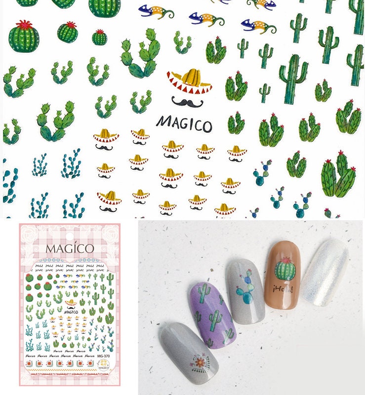 Desert Cactus Nail Art Sticker/ Tropical succulents Mexico Summer DIY Tips Guides Transfer Stickers/cacti cereus sticker