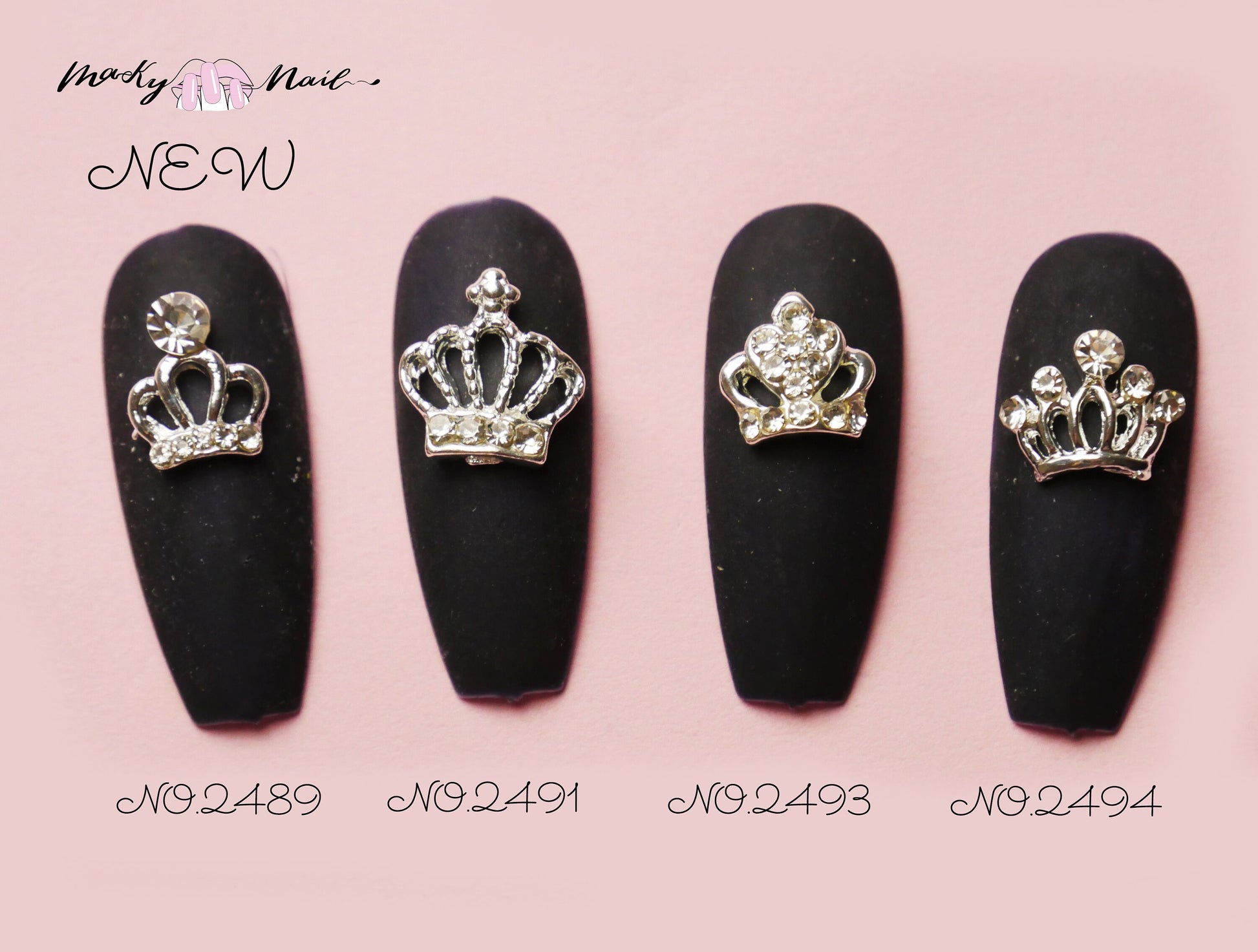 2 pcs 3D Metallic Silver Rhinestone nail studs / crown and bow tie charm Nail design nail art