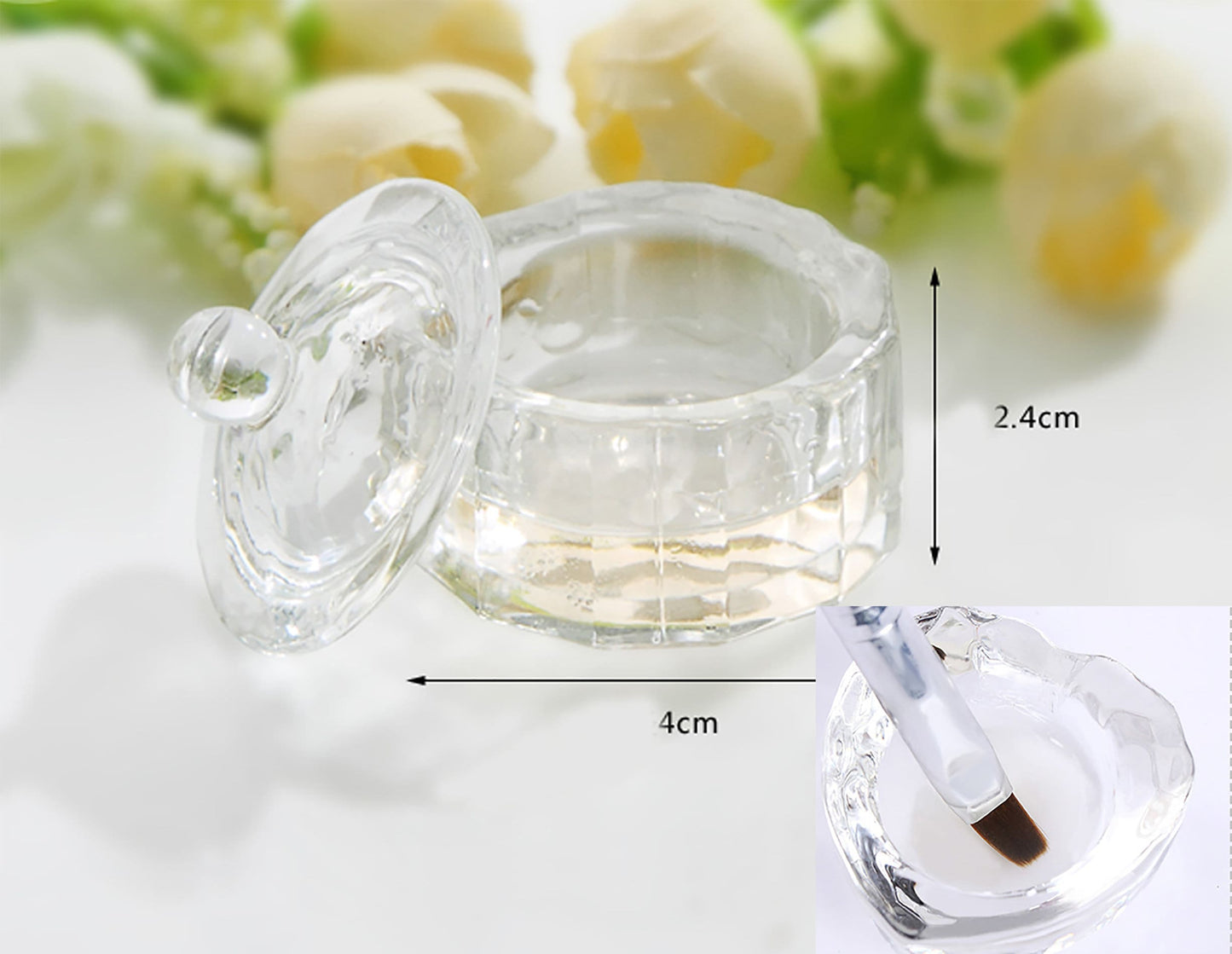 Nail Crystal Glass Cup/ Nail Art Liquid Storage Powder Washing cup Jar/ Nail Brush Cleansing Cup with Lid Salon Manicure Tool