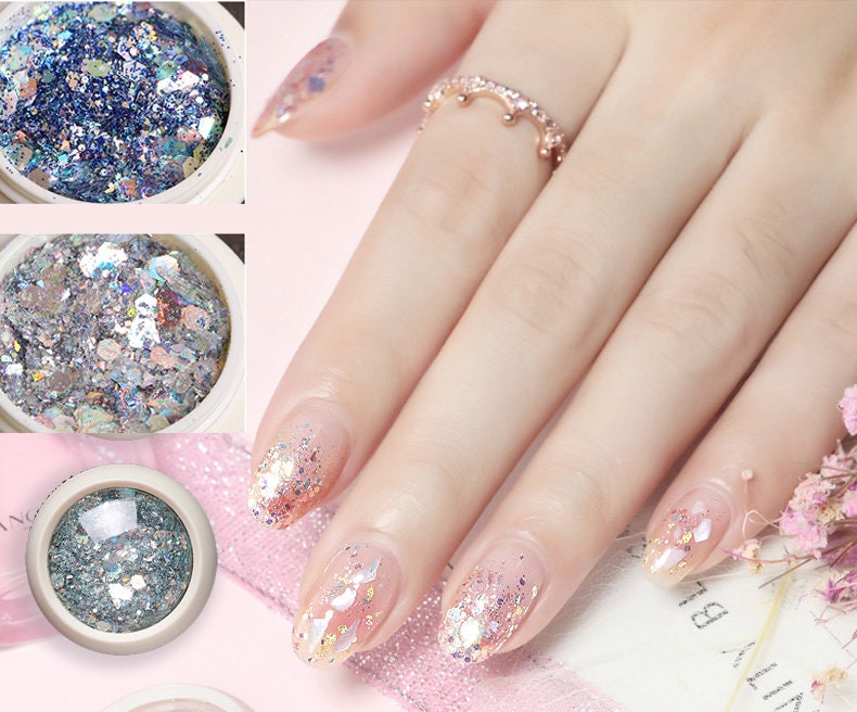 8 color Halo hexagon Mixed size Glitter/ Nail Flakes 3D DIY laser Sequins/Mermaid silver hexagon starry sky glitter flakes for nail gel
