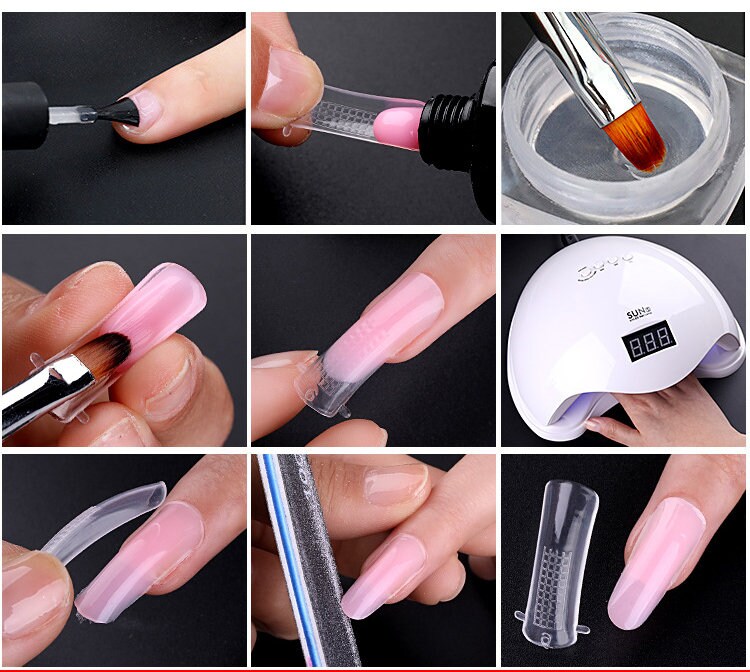 100pcs Quick Poly Building Gel Nail Mold Tips/ Reusable Extension gel Press on mold/False nail Dual Forms Finger Extension Tool