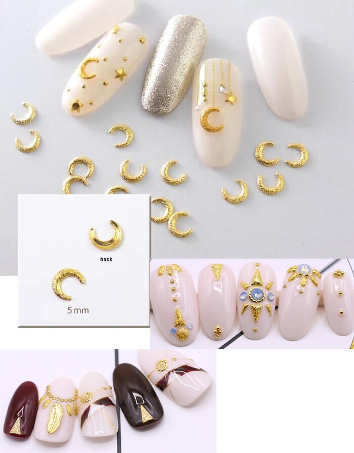 Mixed golden nail deco/ dust surface geometry Metallic dull polish studs