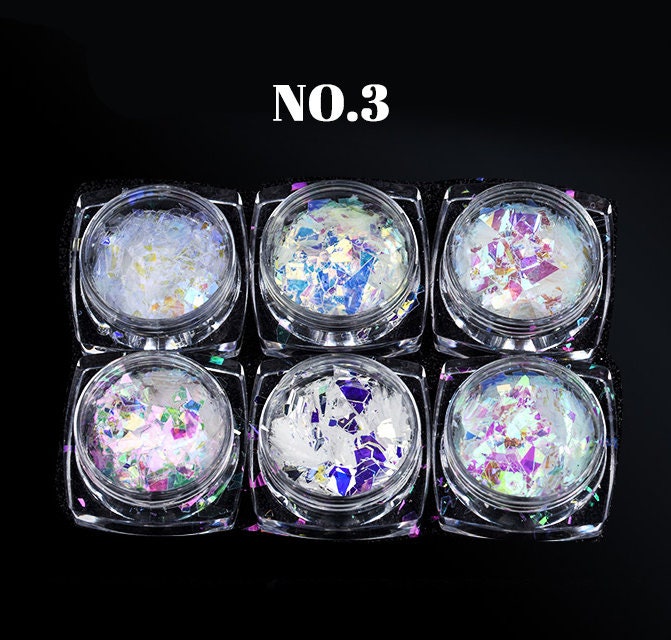 6 jars Irregular Flashy Laser Gold and Silver Foil Paper/Candy Laser Sequins Nail Art glitter set/ glass paper DIY flakes for UV resin gell