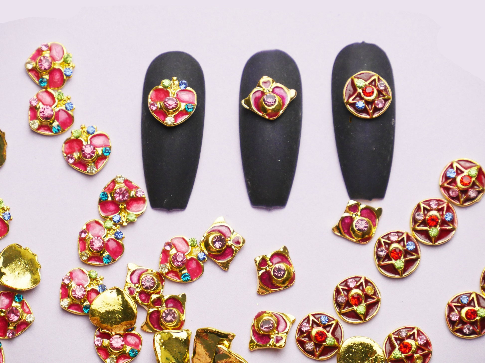 12 pcs Sailor Moon nail decoration/ Sailor Moon Gacha Spiral Heart Moon Rod Wand Japanese nail art charm
