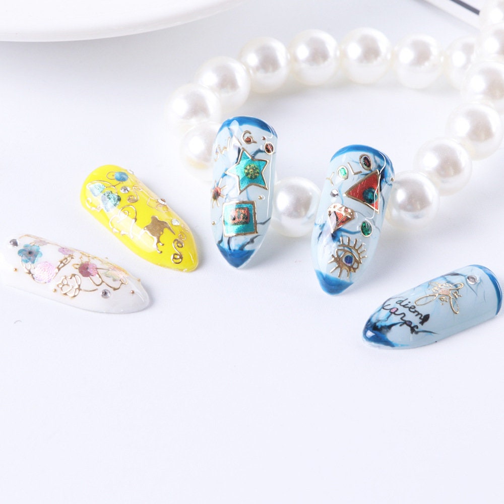 little Universe Epoxy Resin Nail Sticker/ Mindful Nail art gold Stickers/peel off Sticker/ scrawl manicure stencil