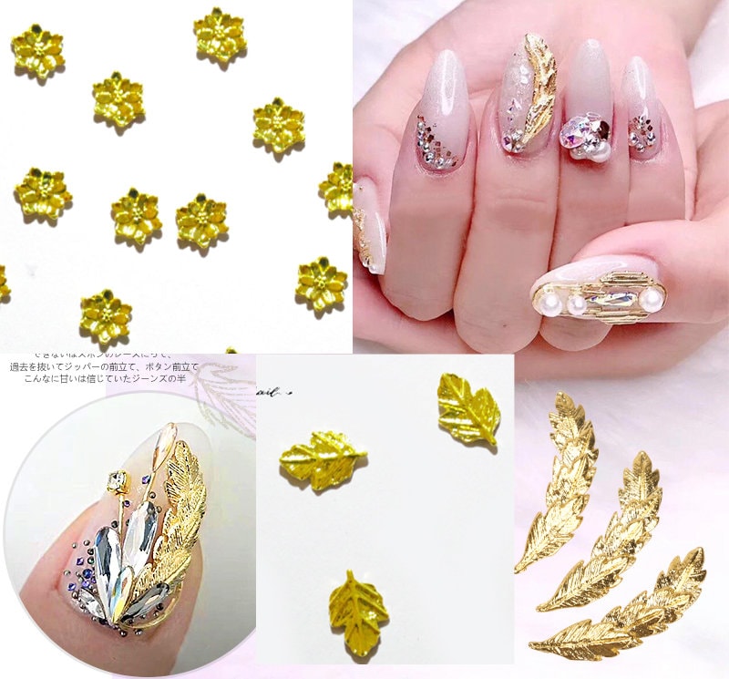5 pcs Sakura and leaf nail charm/ gold flower leaves UV resin supply/ UV gel nail polish nail art/ flower charm leaf deco